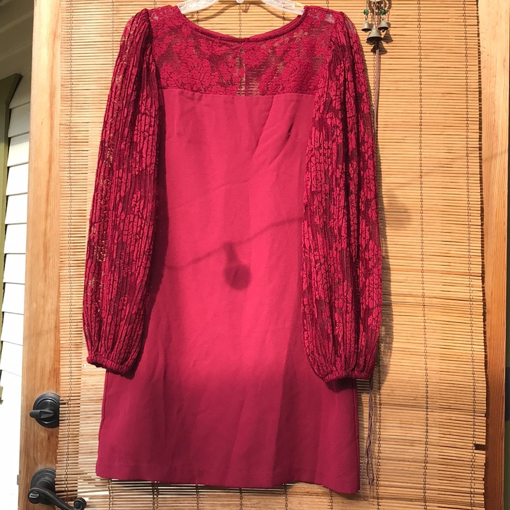 WHBM lace long sleeve shift wine burgundy bell red - Picture 3 of 8